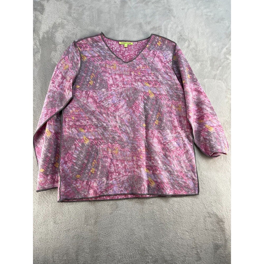 Trisha Tyler Top Womens Small 3/4 Sleeve V-Neck Pullover Multicolor Casual